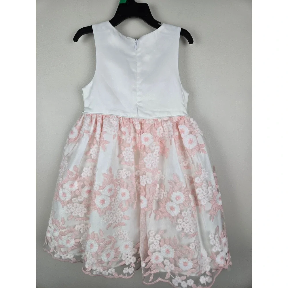 American Princess Girls Pink White Floral Lace Pearl Waist‎ Party Dress Size 5